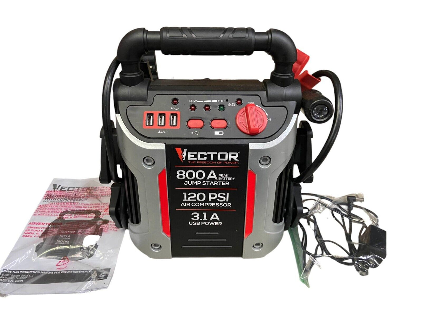 VECTOR 800 Amp Automotive Jump Starter - Portable Power Triple 15W USB (J7CV)