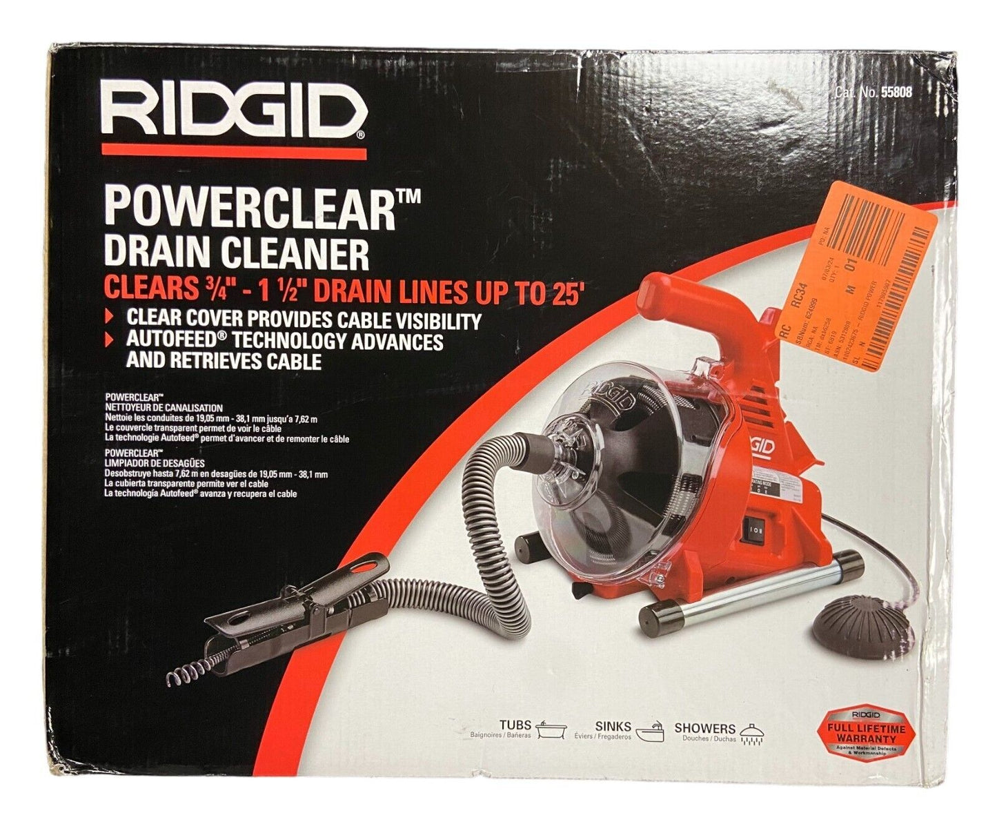 RIDGID 55808 PowerClear Drain Cleaning 3/4"-1 1/2" Drain Lines READ DESCRIPTION.