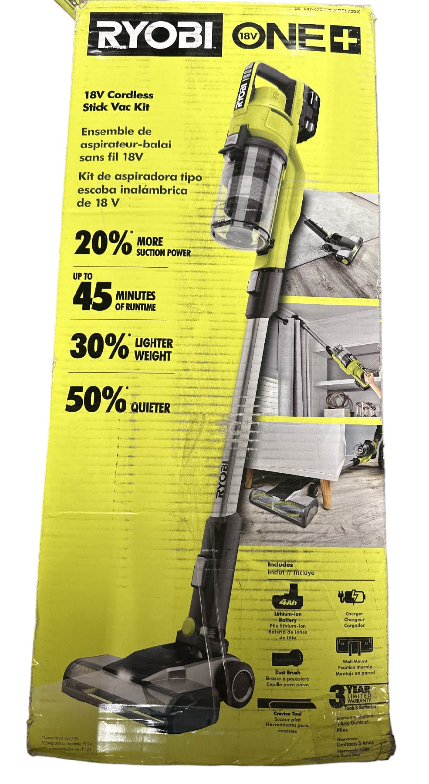 Ryobi ONE+ 18v Cordless Stick Vacuum Cleaner PCL720B -- TOOL ONLY