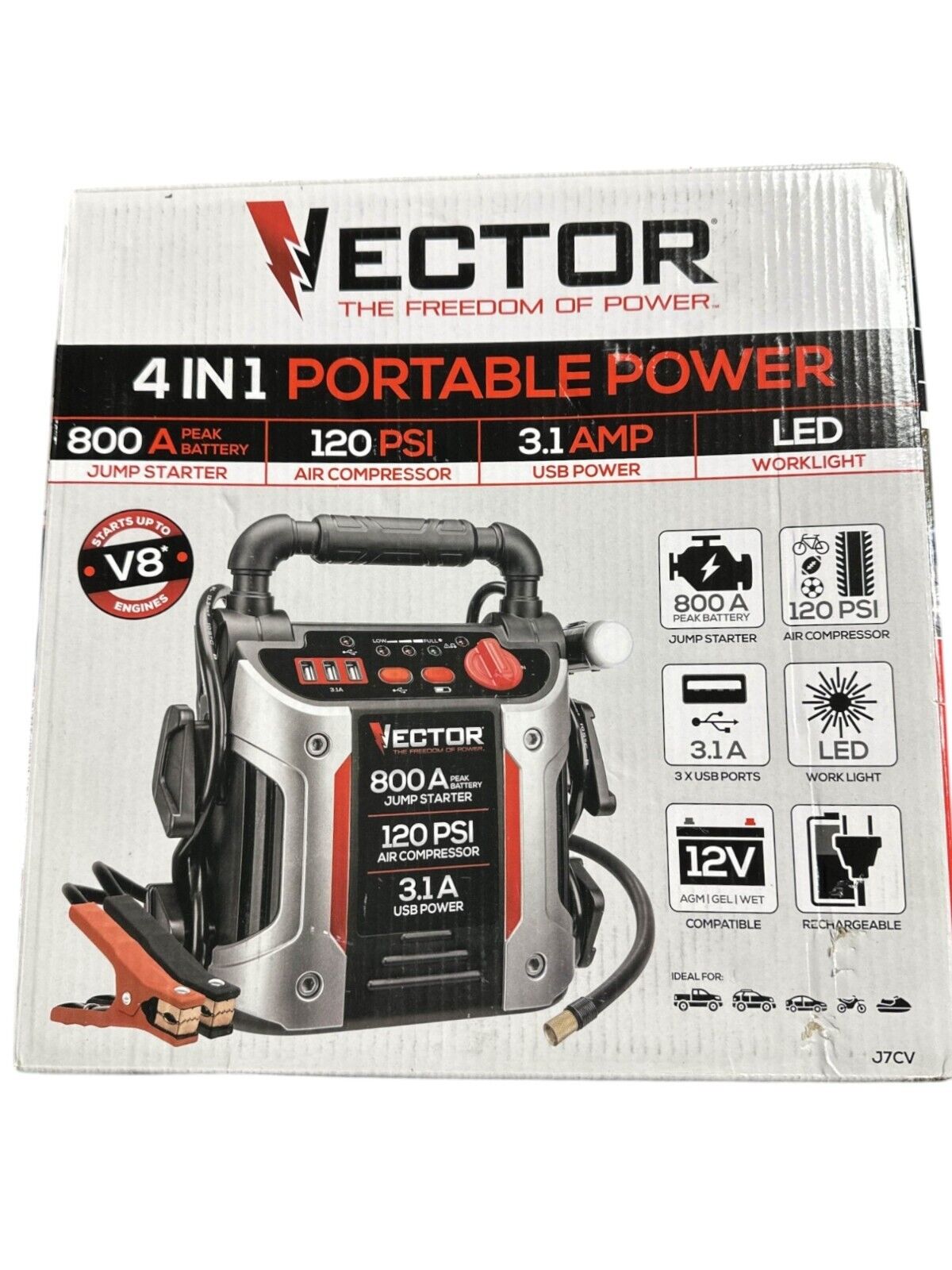 VECTOR J7CV 800 Amp Automotive Jump Starter - Portable Power Triple 15W USB