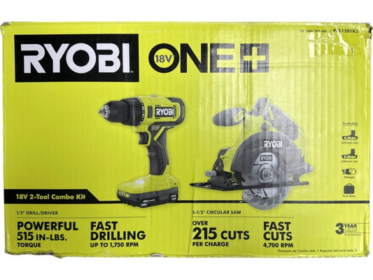 RYOBI  18V Cordless 2-Tool Combo Kit with Drill/Driver, Circular Saw - PCL1201K2