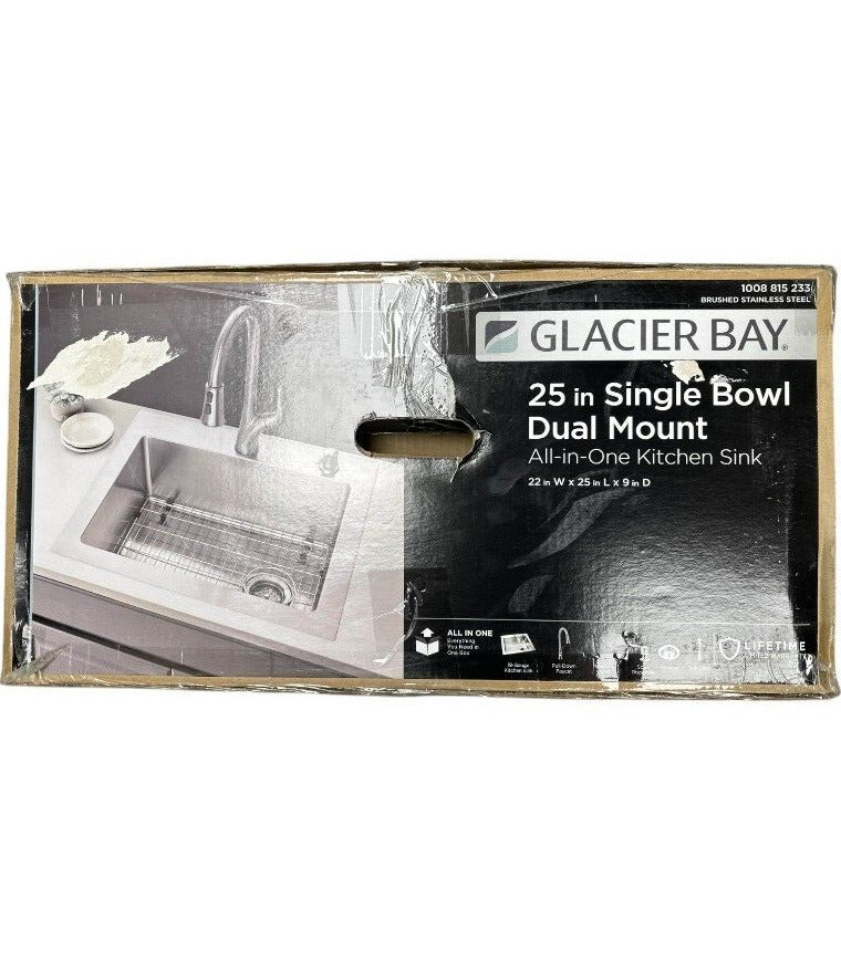 Glacier Bay 25" Single Bowl Dual Mount Kitchen Sink -VDR2522A1PA1- READ-