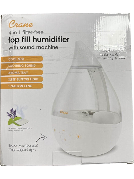 Crane 1 Gal. Top Fill  Mist Humidifier with Sound Machine - White