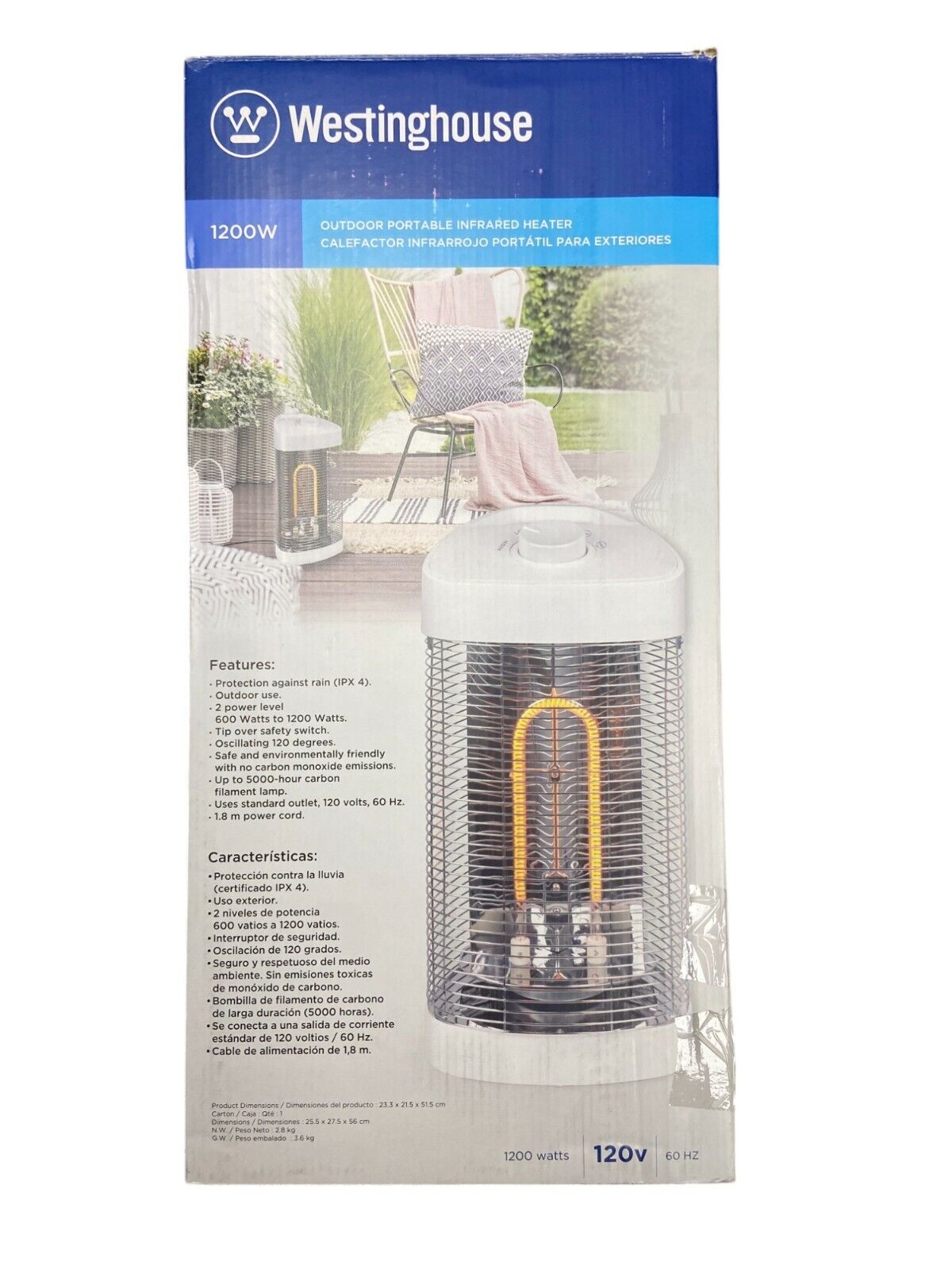 Westinghouse Infrared Portable Outdoor Oscillating Electric Patio Heater 1200-W