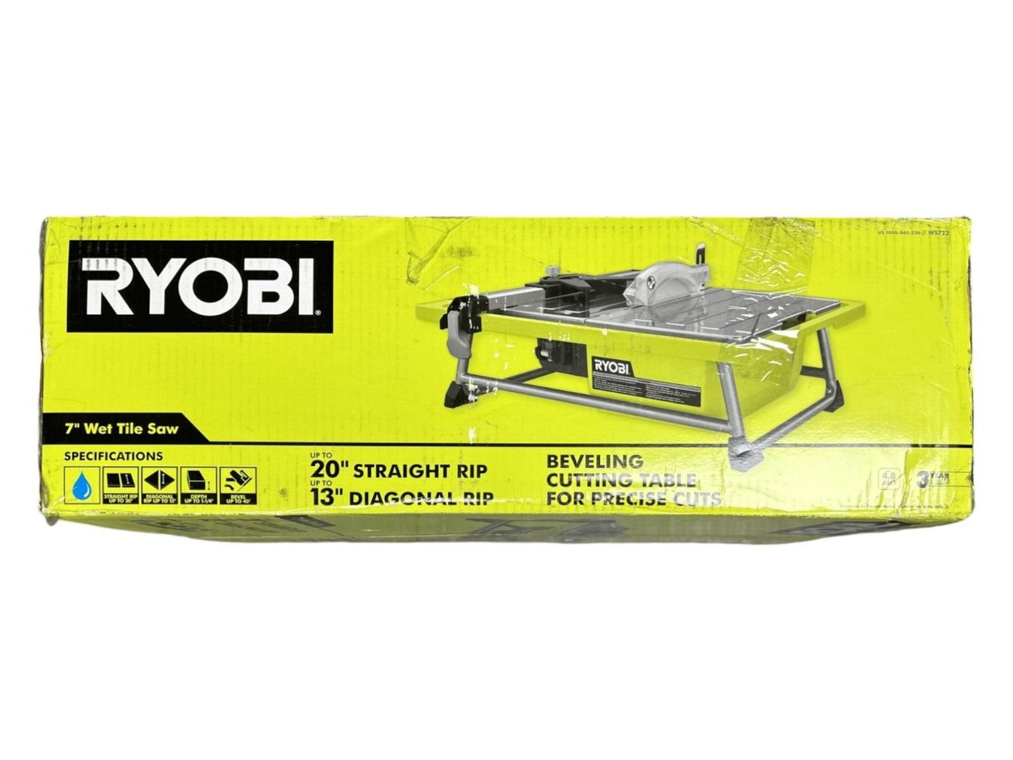 RYOBI WS722 4.8 Amp 7" Blade Corded Tabletop Wet Tile Saw -USED-