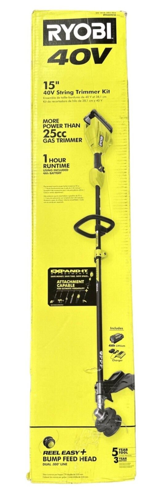 Ryobi 40V 15" inch RY40ST01K Cordless Battery String Trimmer - TOOL ONLY