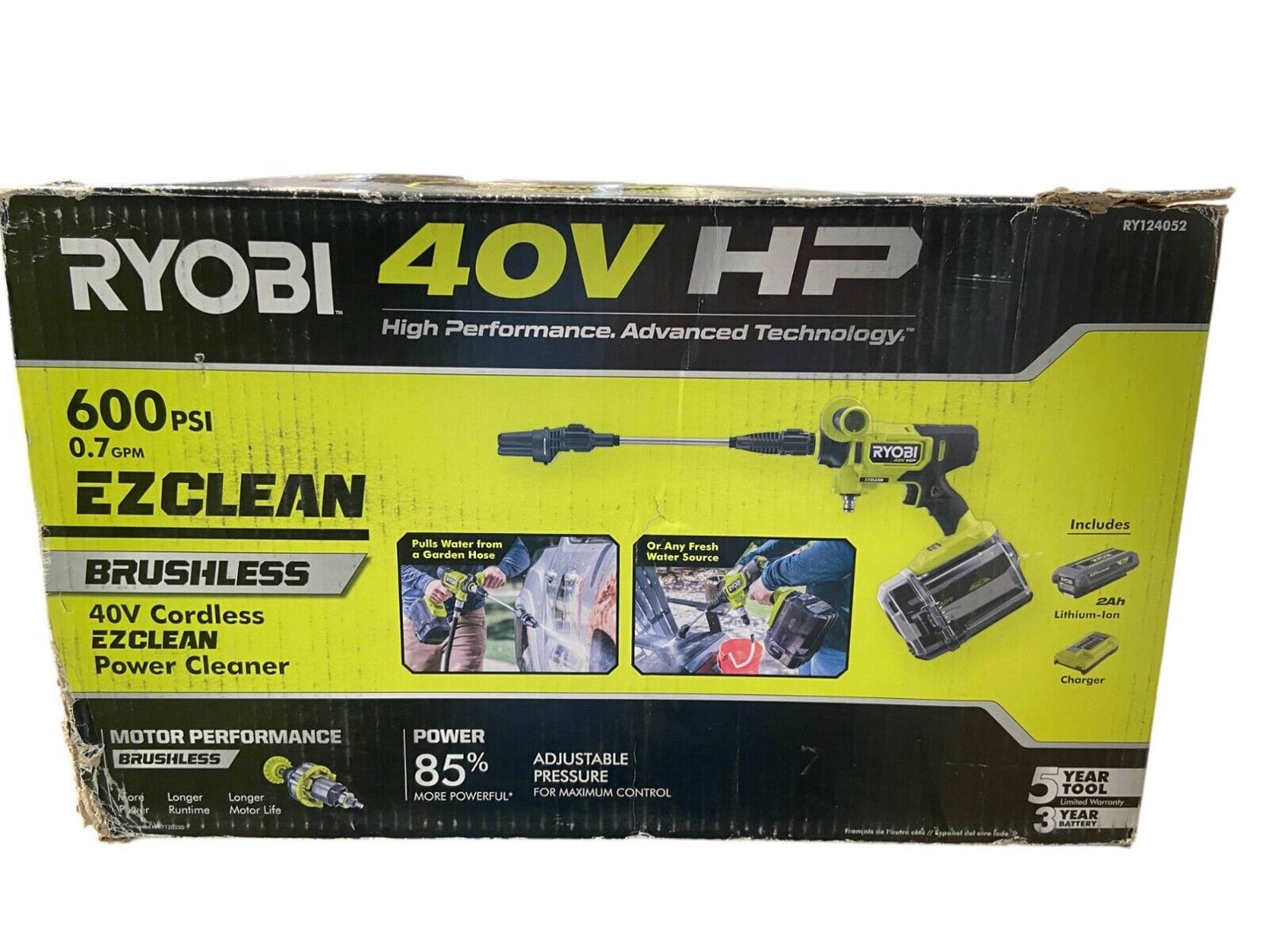 RYOBI 40V RY124052 HP Brushless 600psi EZ Clean Power Cleaner - Tool Only