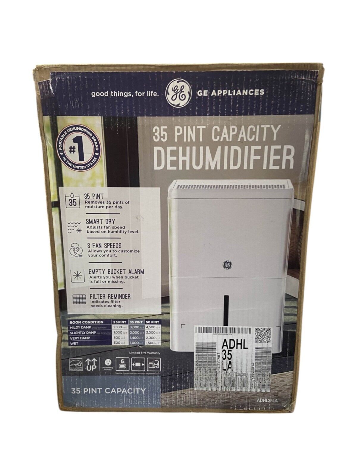 GE 35 Pint Very Damp Room Dehumidifier (ADHL35LA)