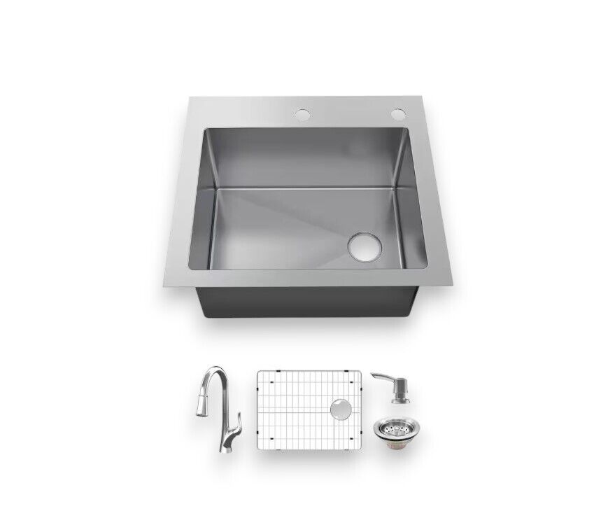 Glacier Bay 25" Single Bowl Dual Mount Kitchen Sink -VDR2522A1PA1-