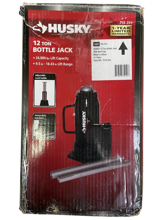 HUSKY 12-ton Hydraulic Bottle Car Jack Heavy Duty  Floor Lift Tire Change Tool