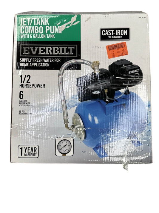 Everbilt 1/2 HP Shallow Well Jet Pump with 6 Gallon Tank -FOR PARTS-