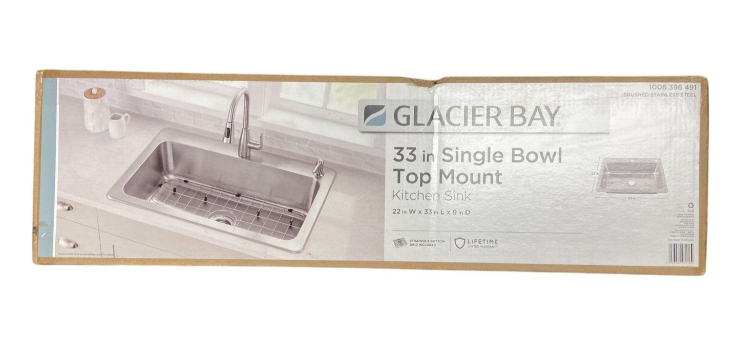 Glacier Bay 33" Drop-In Single Bowl 18G Stainless Steel Kitchen Sink (READ!)