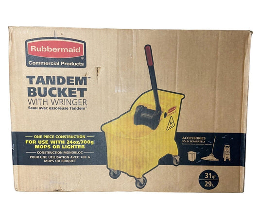 Large Tandem Mop Bucket 31qt Commercial Janitor Rolling Heavy Duty Plastic Pail