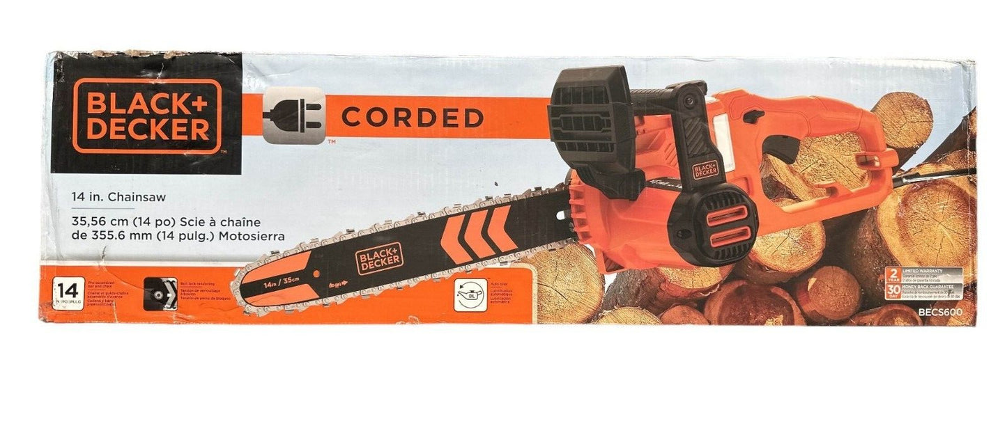 Black & Decker BECS600 8 Amp 14" Electric Chainsaw, CHAINSAW ONLY -OPEN BOX-