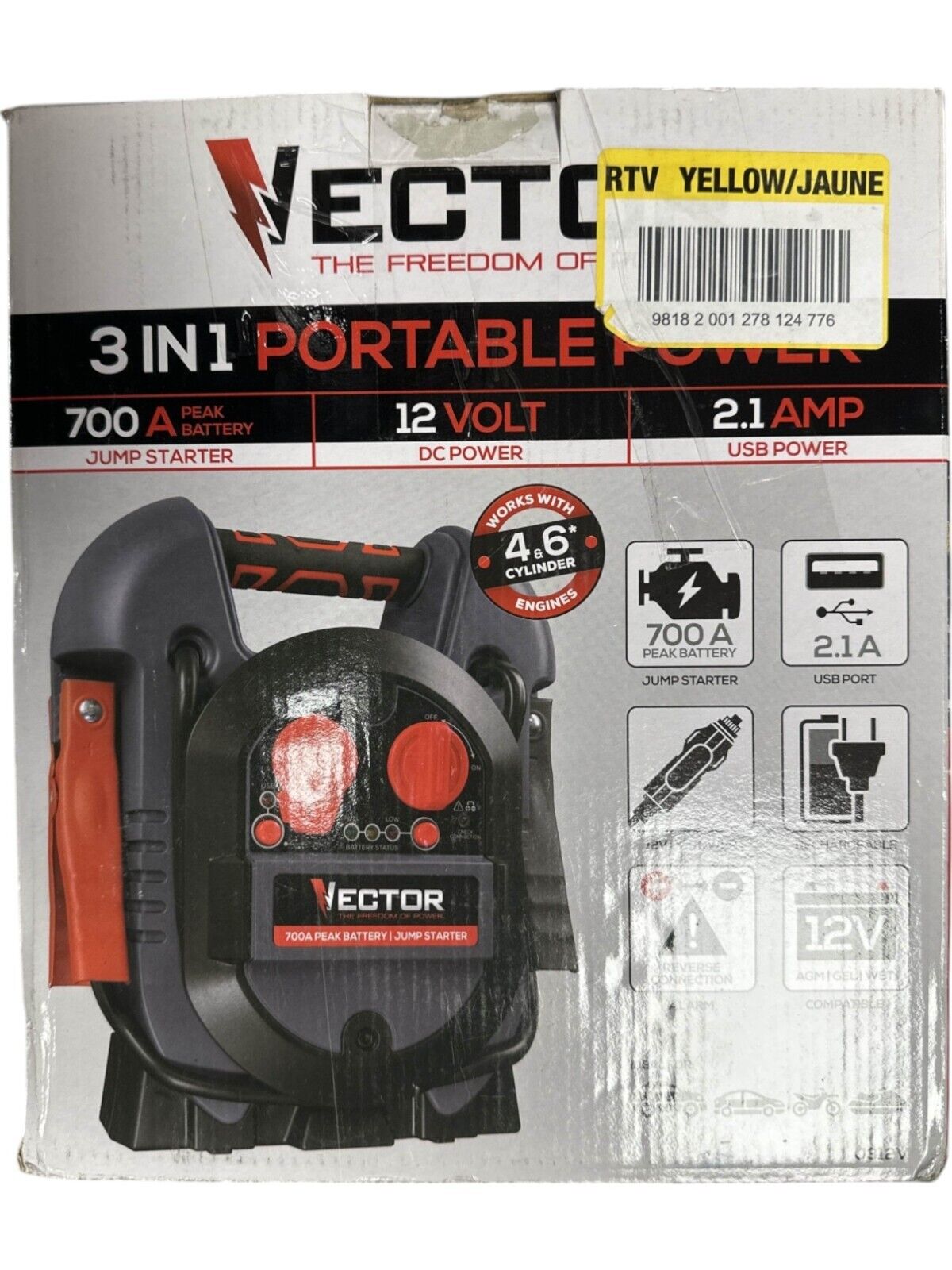 VECTOR 700 Peak Amp Jump Starter, One USB Charging Port - J312V