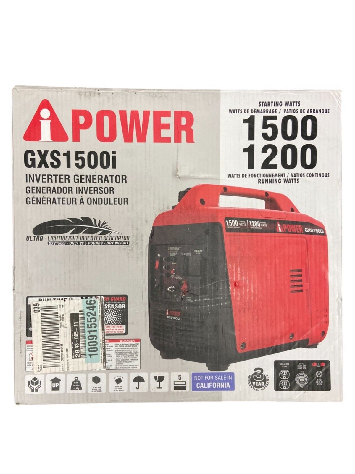 A-iPower 1500-Watt Gas Powered Inverter Generator GXS1500i (No Filter Screen)