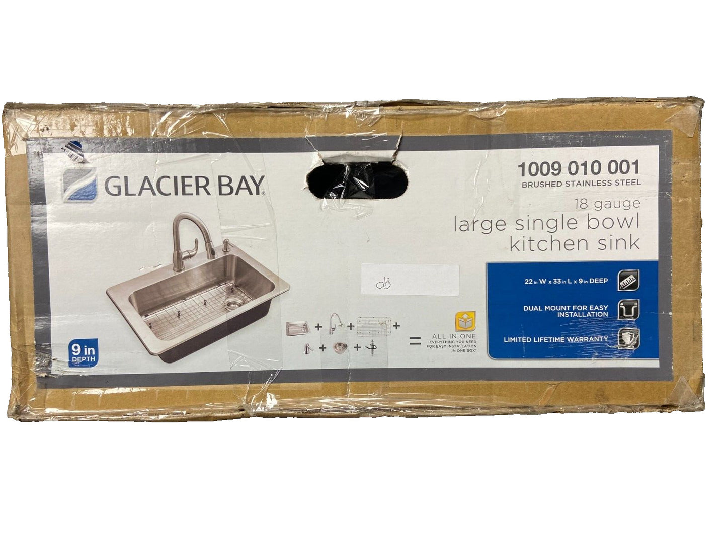 Glacier Bay 33 in. Drop-In Single Bowl 18 Gauge Stainless Steel Kitchen Sink