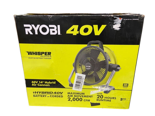 RYOBI 40V 14" Cordless Hybrid WHISPER SERIES Air Cannon Fan RY40HF02B -Tool Only