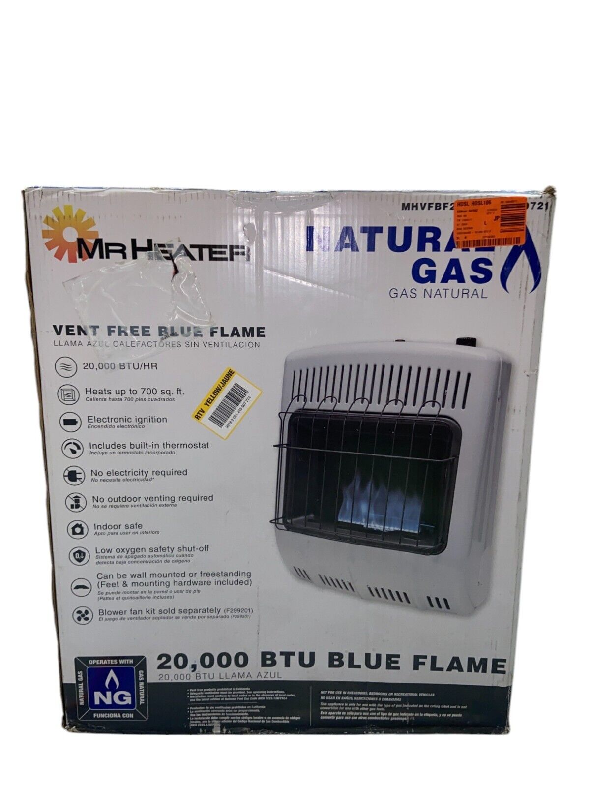 Mr Heater 20K BTU Natural Gas Blue Flame Heater Indoor/Outdoor Vent Free