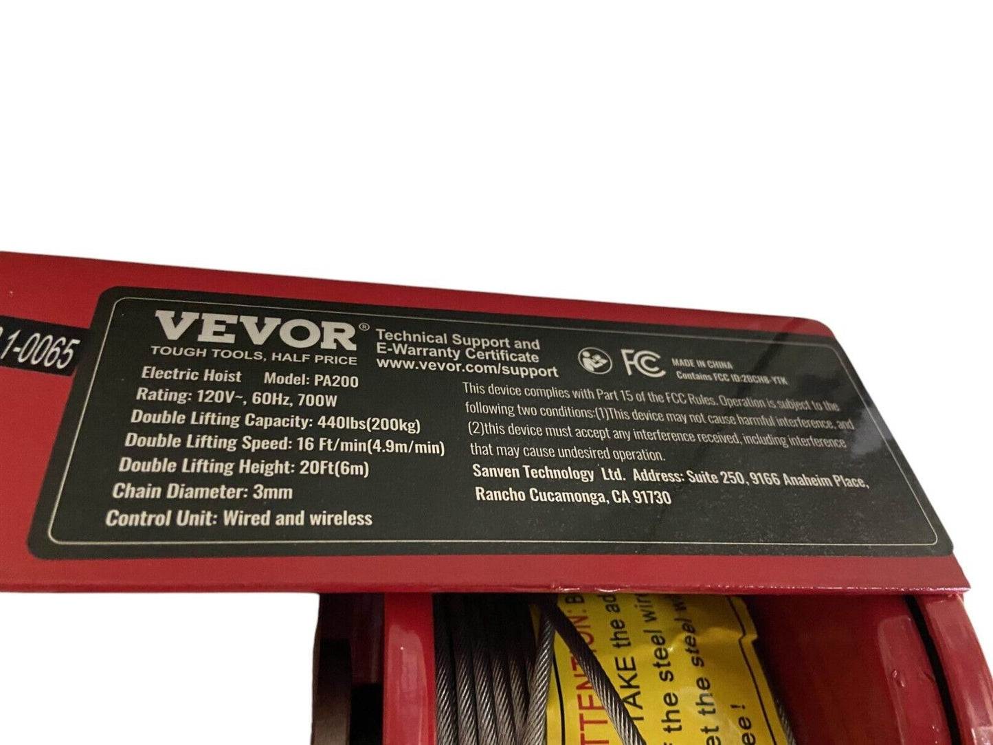 VEVOR PA200 Cable Hoist - 440 lbs. Lifting Capacity (Excellent Condition)