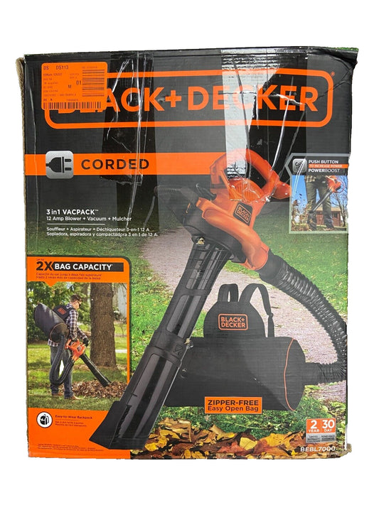 BLACK+DECKER BEBL7000 3-in-1 VACPACK 12A Leaf Blower - Read!