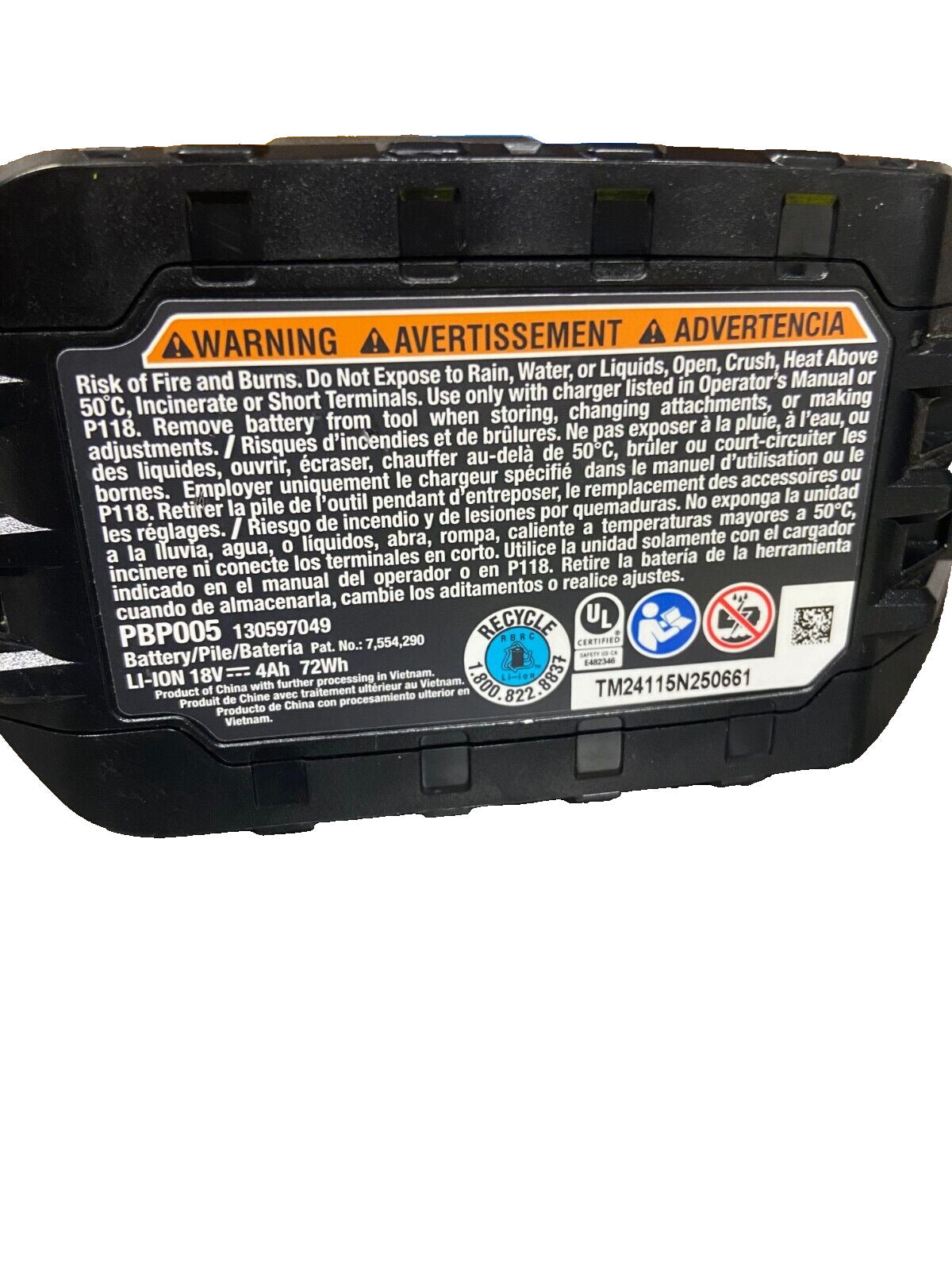 Ryobi PBP005 18V ONE+ 4.0 Ah Battery (Writing on Battery)