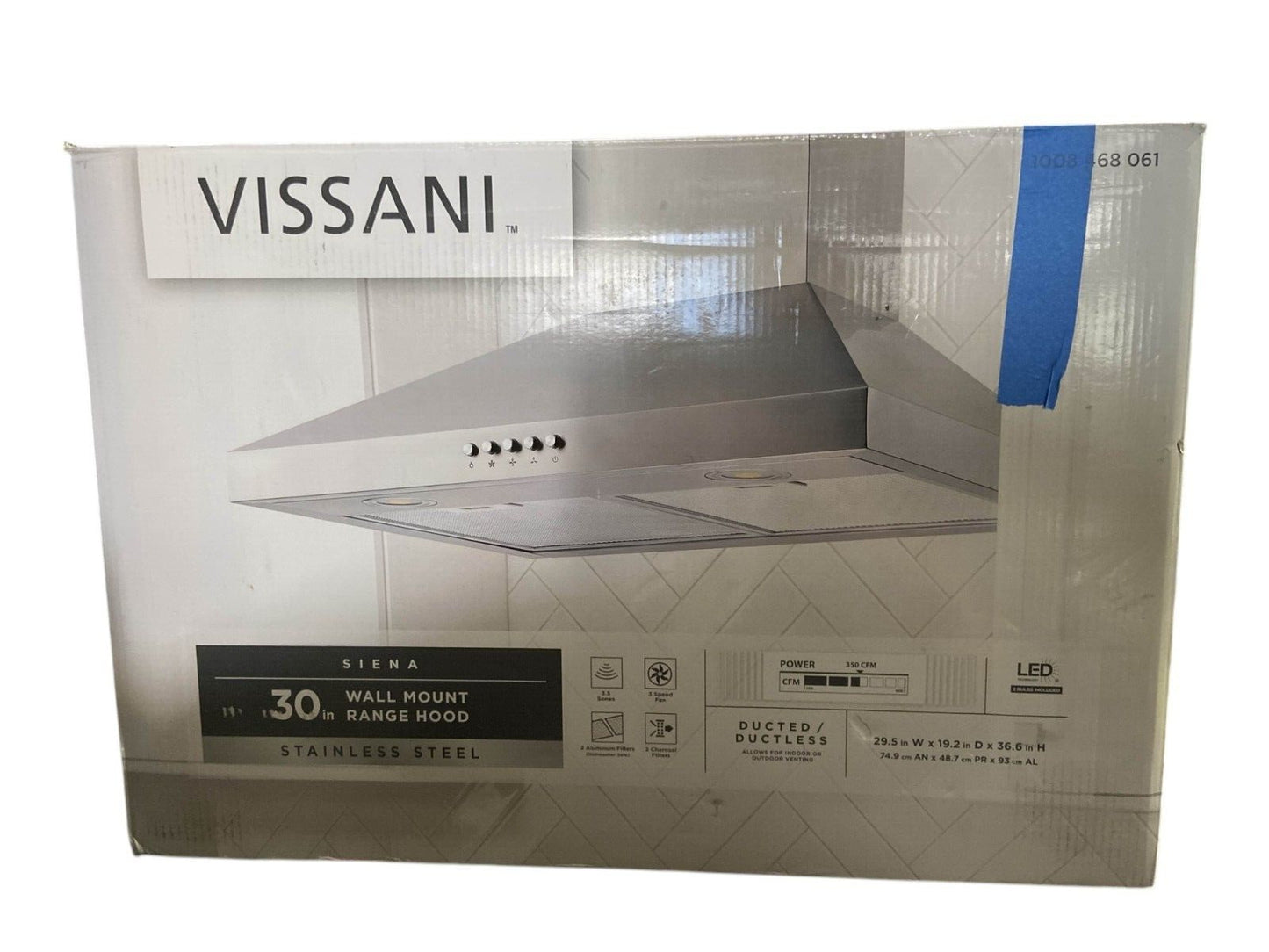 Vissani Siena 30 in. 350 CFM Convertible Wall Mount Range Hood Stainless Steel