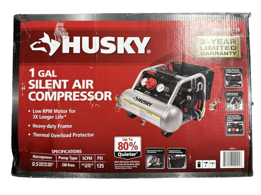 Husky 1 Gal. Portable Electric-Powered Silent Air Compressor -OPEN BOX