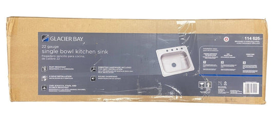 Glacier Bay VT2522A17 22 Gauge Single Bowl 25" Kitchen Sink Stainless Steel