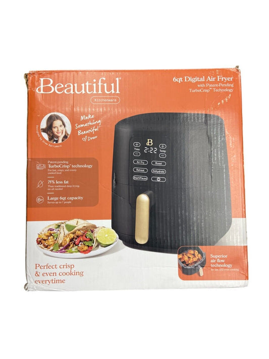 Beautiful 19038 6qt Digital Air Fryer with Touch-Activated Display - Black