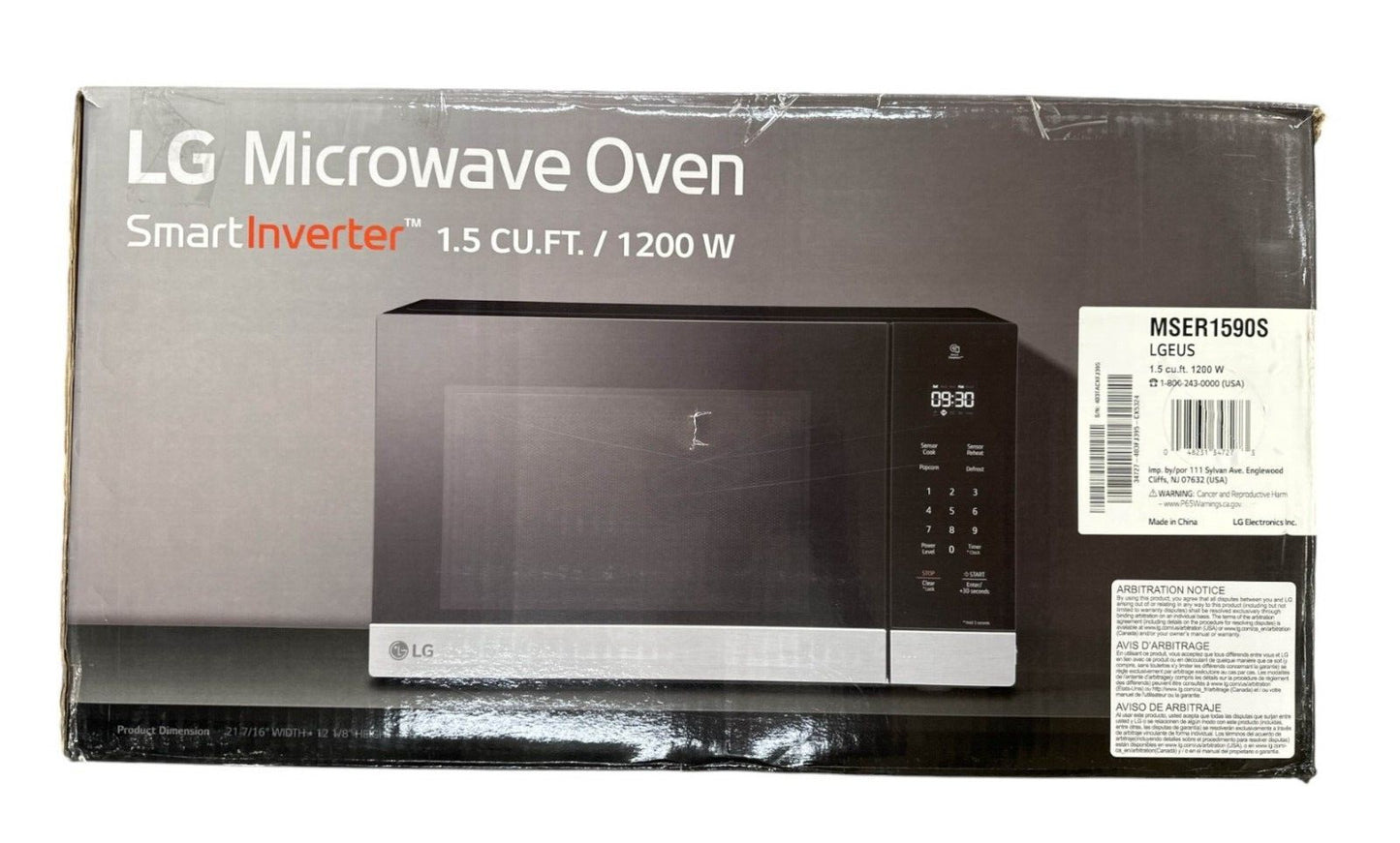 LG Microwaves MSER1590S 1.5 Cf Smart Inverter Easy Clean Coating