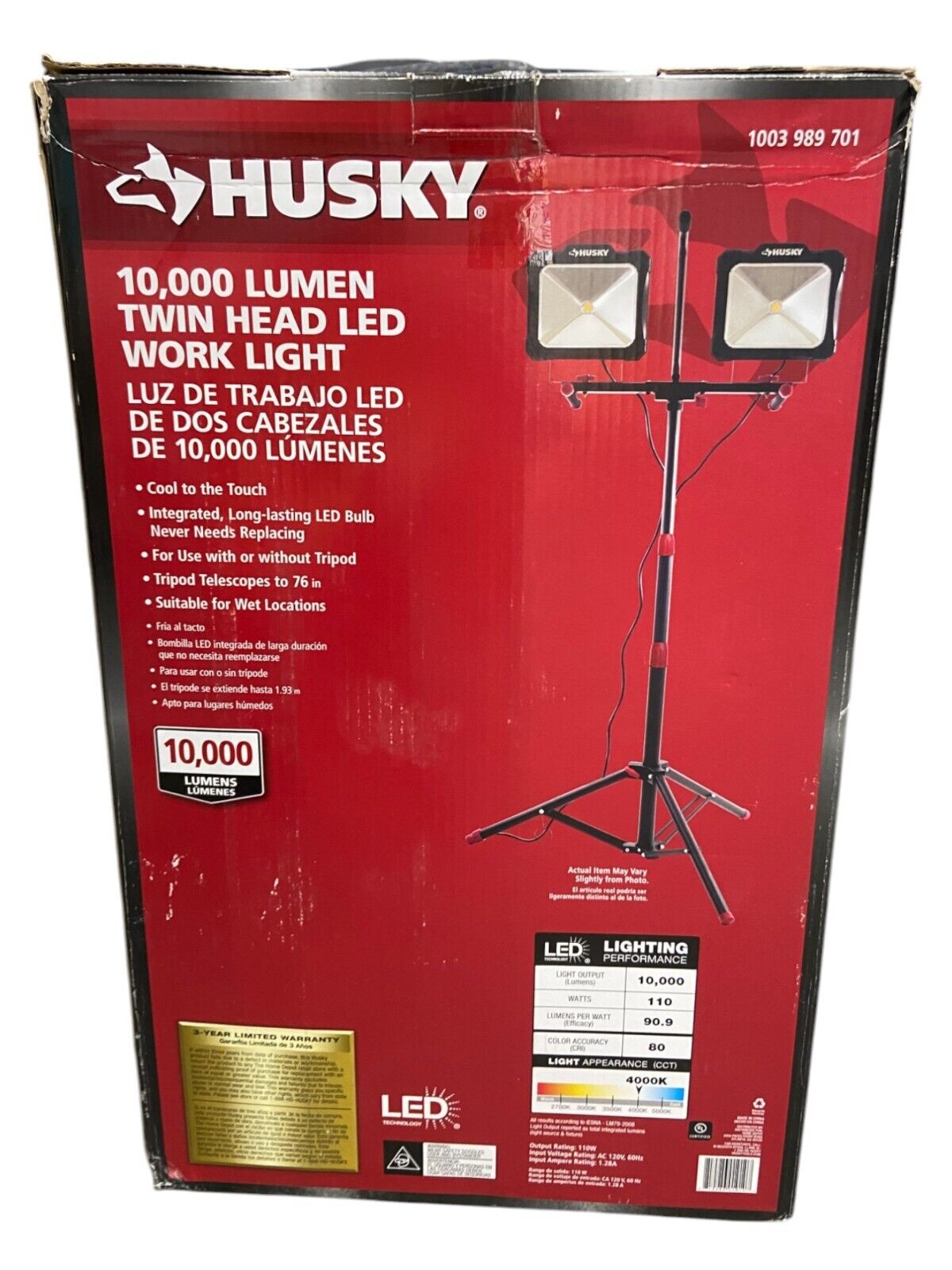 Husky 10,000 Lumens Twin Head LED Work Light K40189 / 1003 989 701