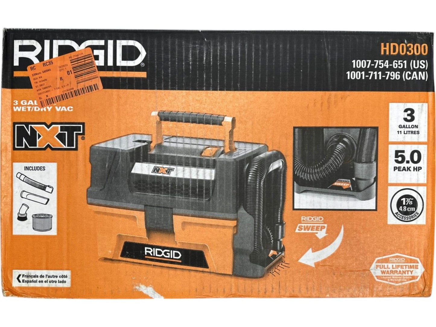 RIDGID HD0300 3 Gallon 5.0 Peak HP NXT Shop Vac Wet Dry Vacuum