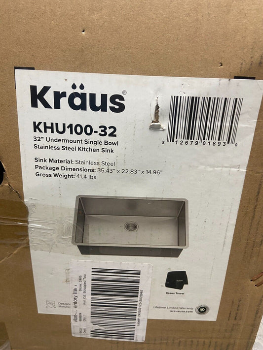 Kraus KHU100-32 Standart PRO 16 Gauge Undermount Single Bowl Stainless Steel