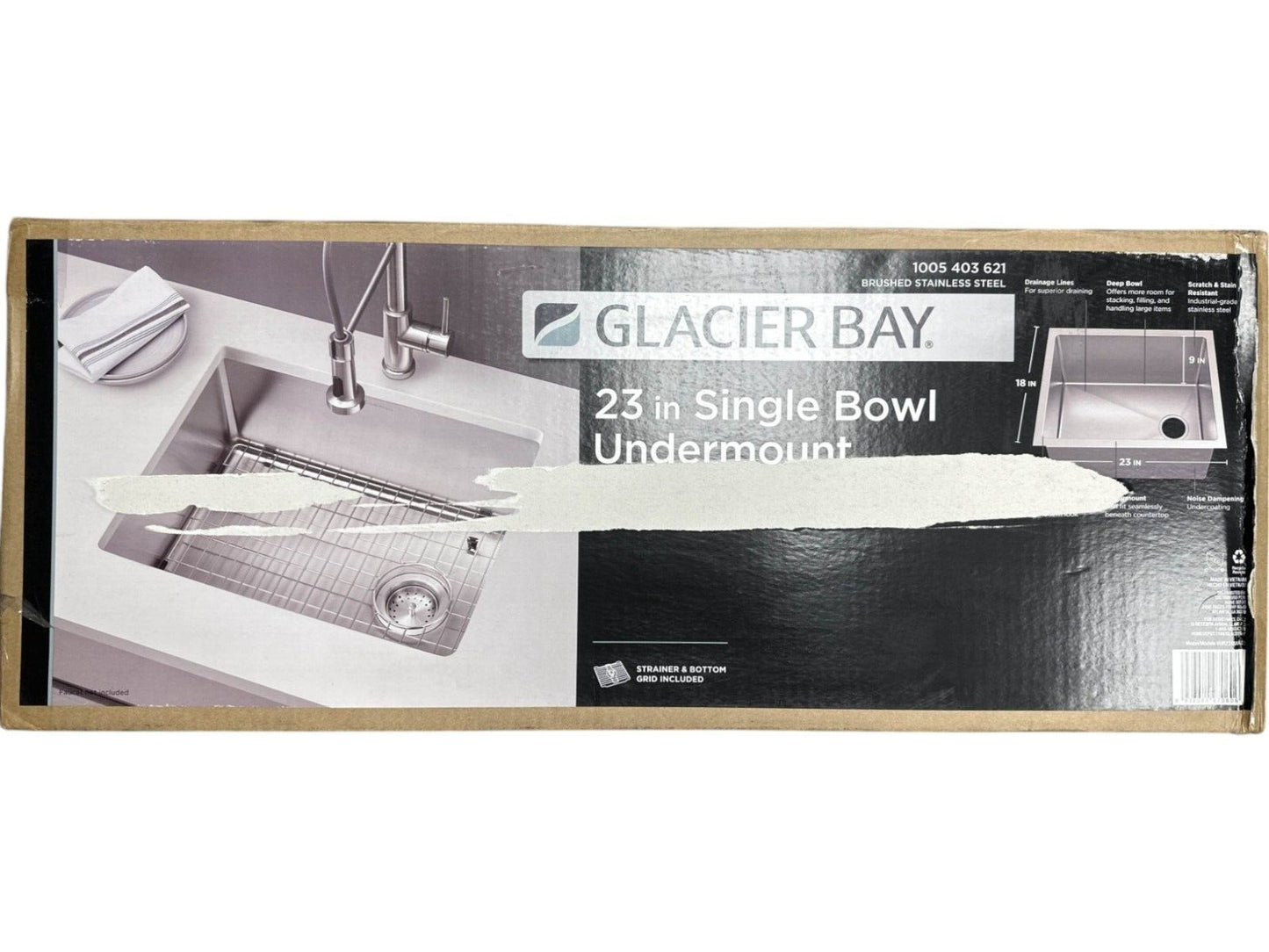 Glacier Bay VUR2318A1AC 23" Undermount 1-Bowl 18Gauge Stainless Steel Sink