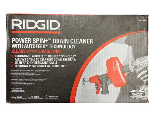 RIDGID Power Spin+ Drain Cleaner for 3/4" - 1 1/2" Drain Lines 57043 (READ!)