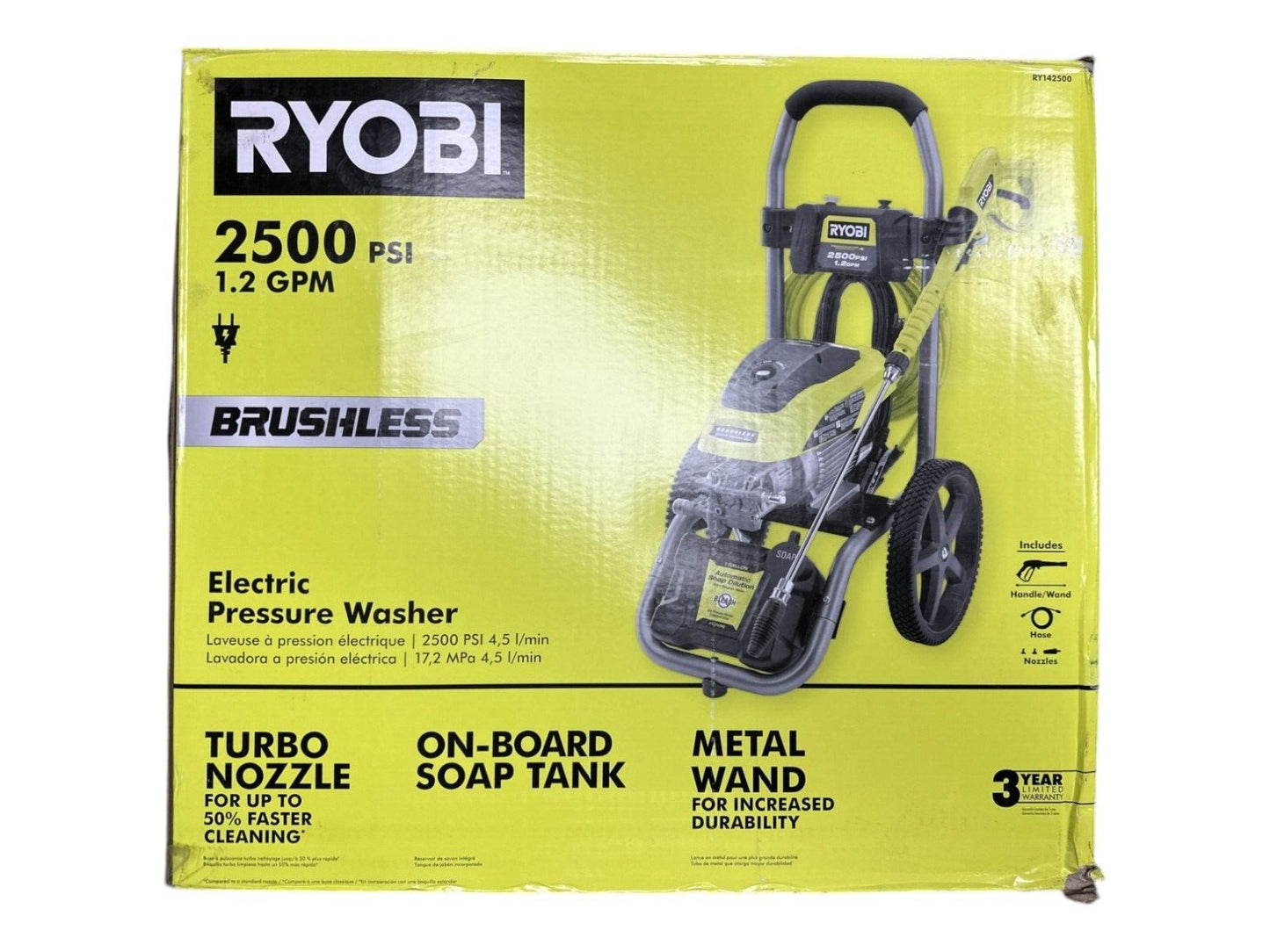 FOR PARTS RYOBI RY142500 2500 PSI 1.2 GPM High Cold Water Pressure Washer -READ-