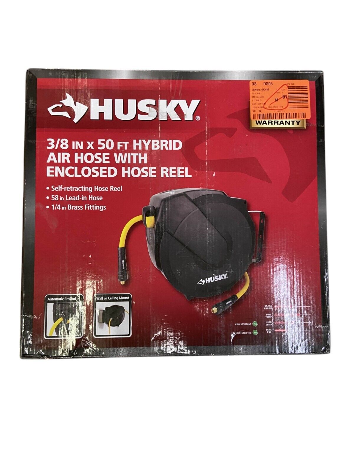 Husky Hybrid Air Hose With Enclosed Hose Reel - 3/8 In. x 50 Ft.