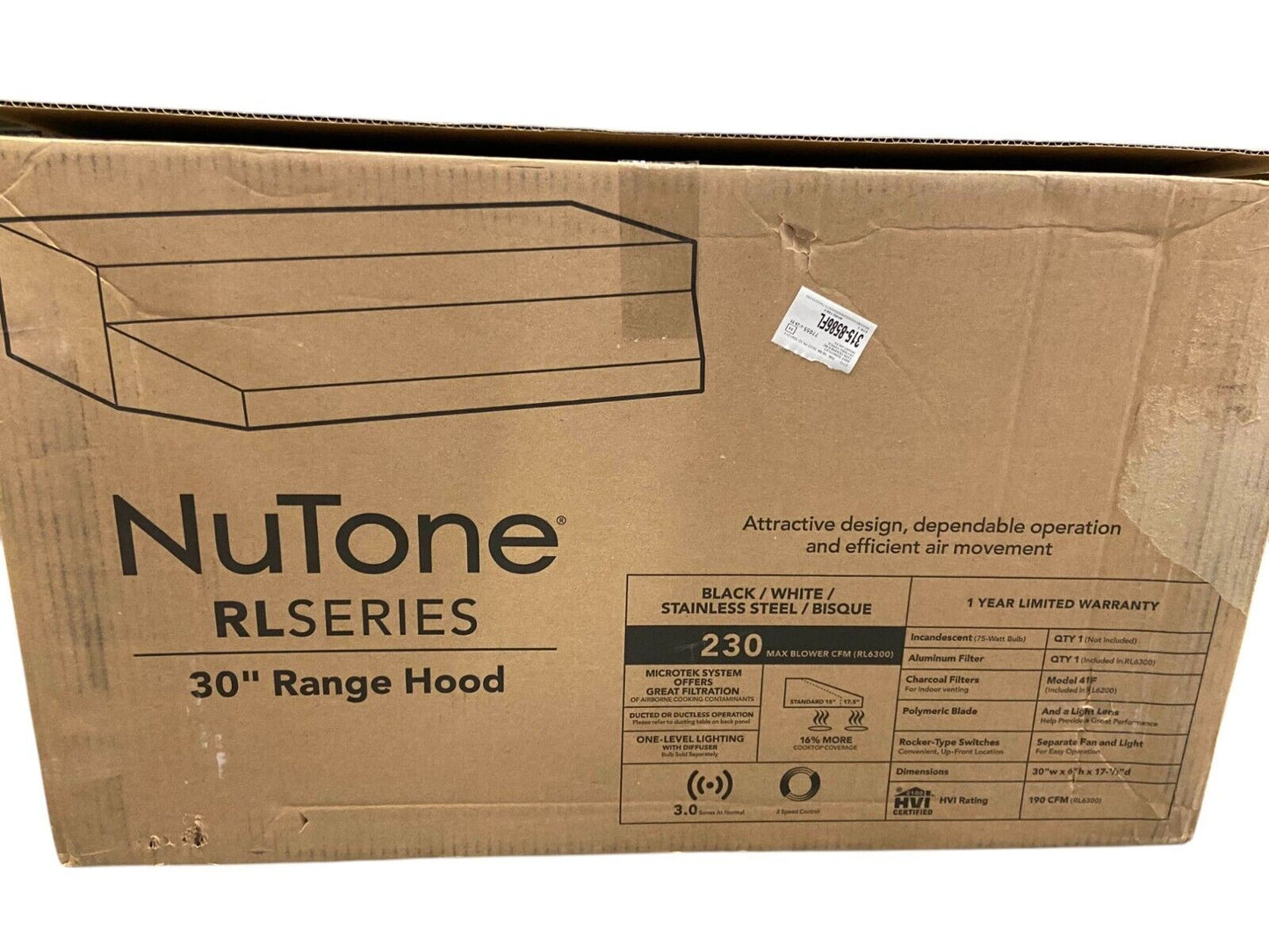 NuTone RL6300 30 in. Range Hood in White 7 in. Round Duct