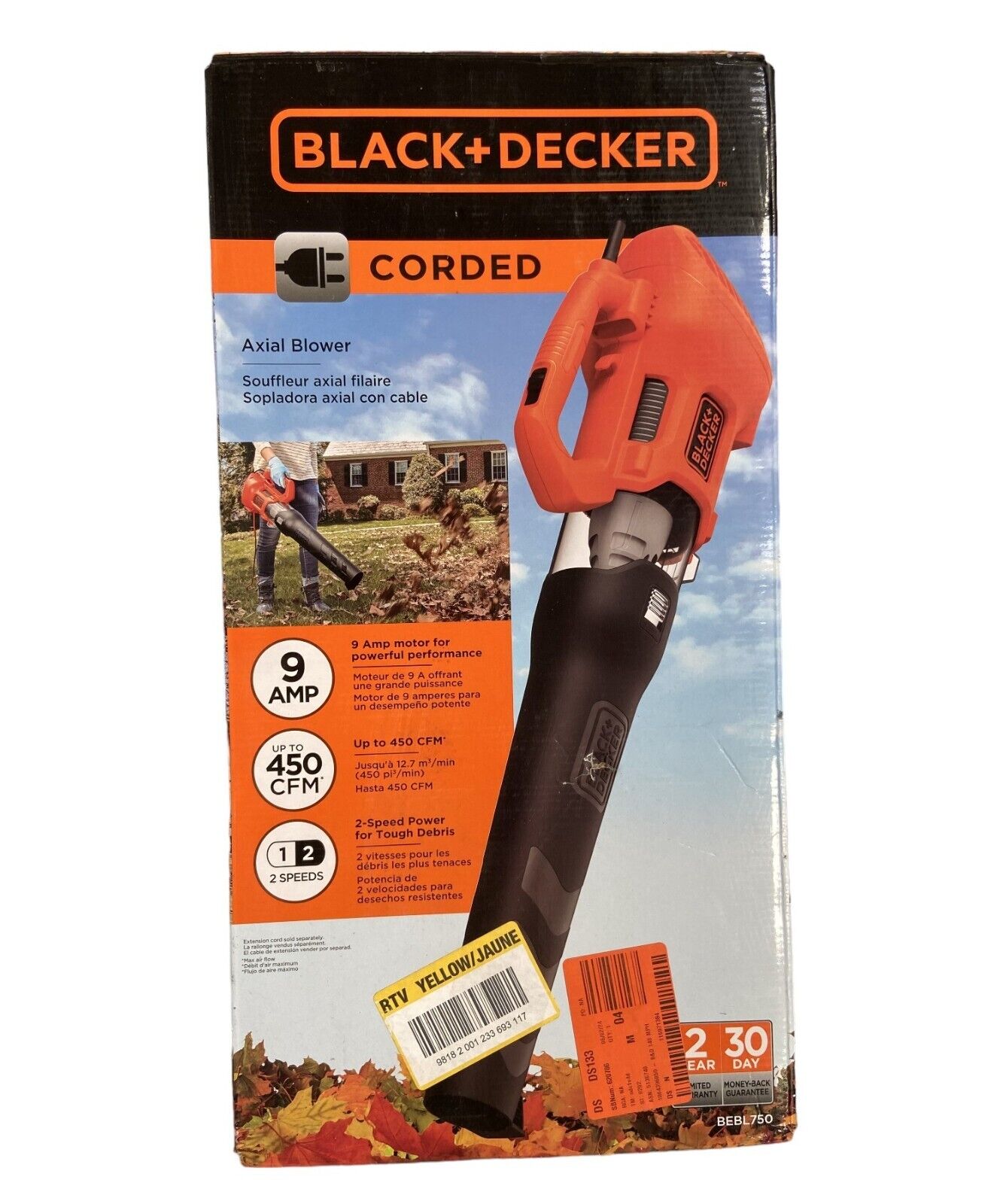 Black & Decker BEBL750 Electric Axial Leaf Blower 140 MPH (Corded)