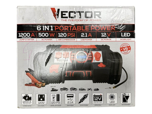 Vector PPRH5V 6 In 1 1200A Portable Power Station 500W 12V 120PSI -USED-