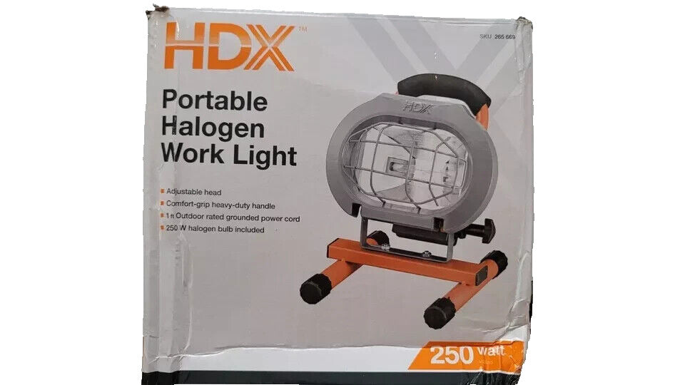 HDX 250-Watt Portable Halogen Work Light Adjustable Head Light Rotation 120°