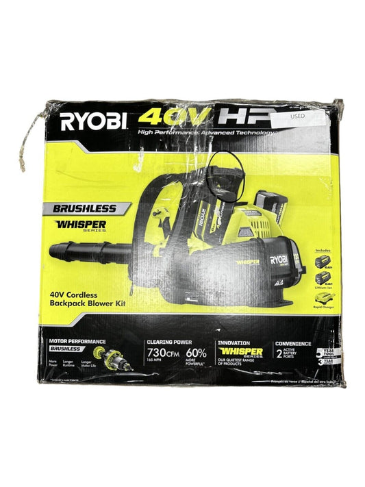 Ryobi 40V HP Brushless Backpack 730CFM Whisper Series Blower - RY404170 -READ---