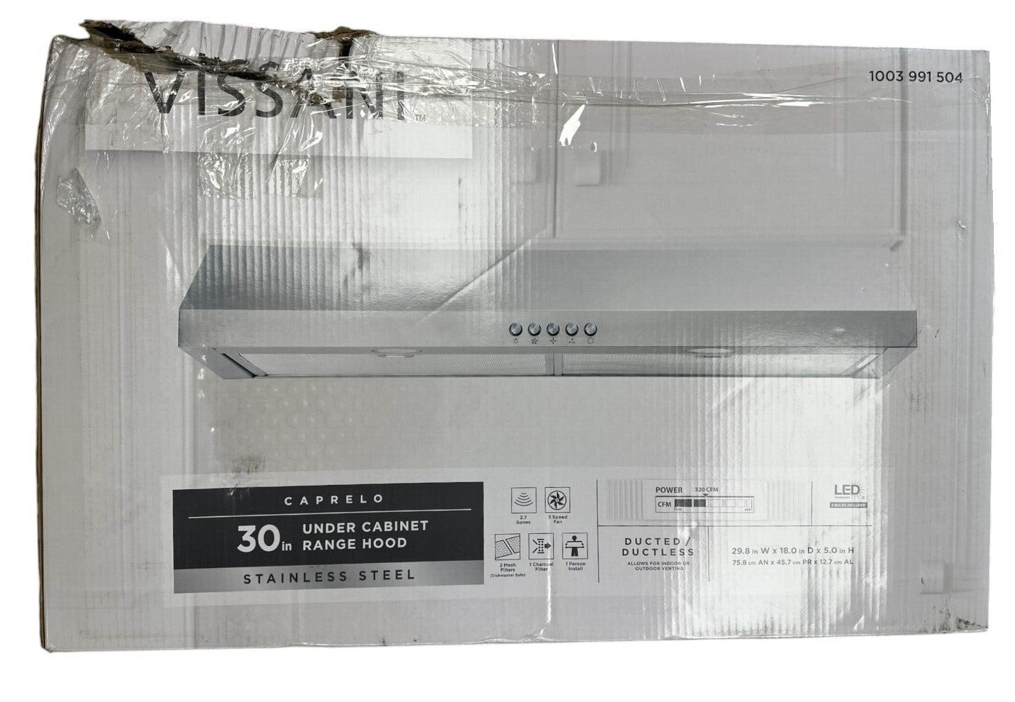 Vissani Caprelo 30" 320 CFM Convertible Under Cabinet Range Hood in Stainless