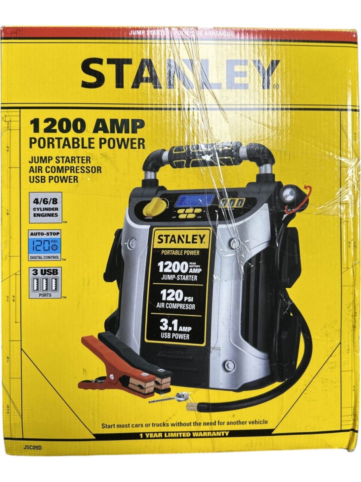 FOR PARTS - Stanley Portable Power 1200A Peak Jump Starter  - J5C09D