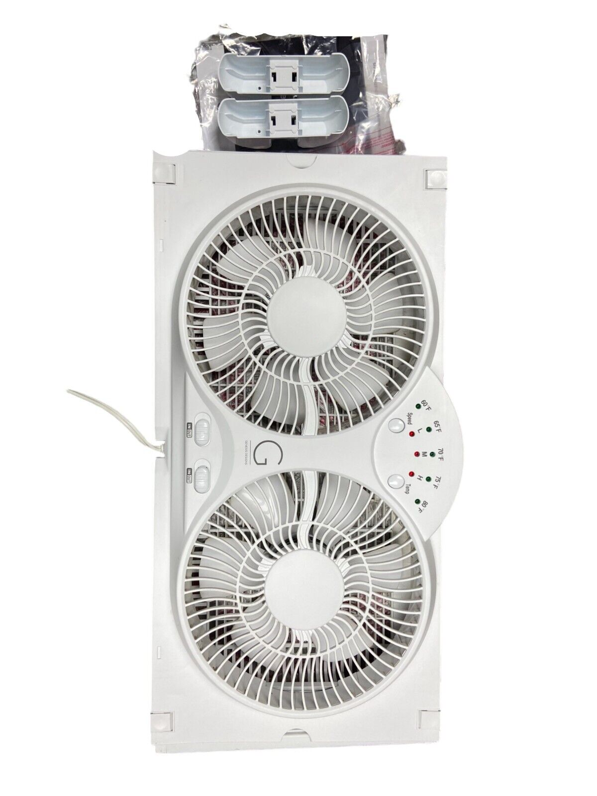 GENESIS Twin Window Fan Adjustable Thermostat Reversible Airflow 24 in. Wide