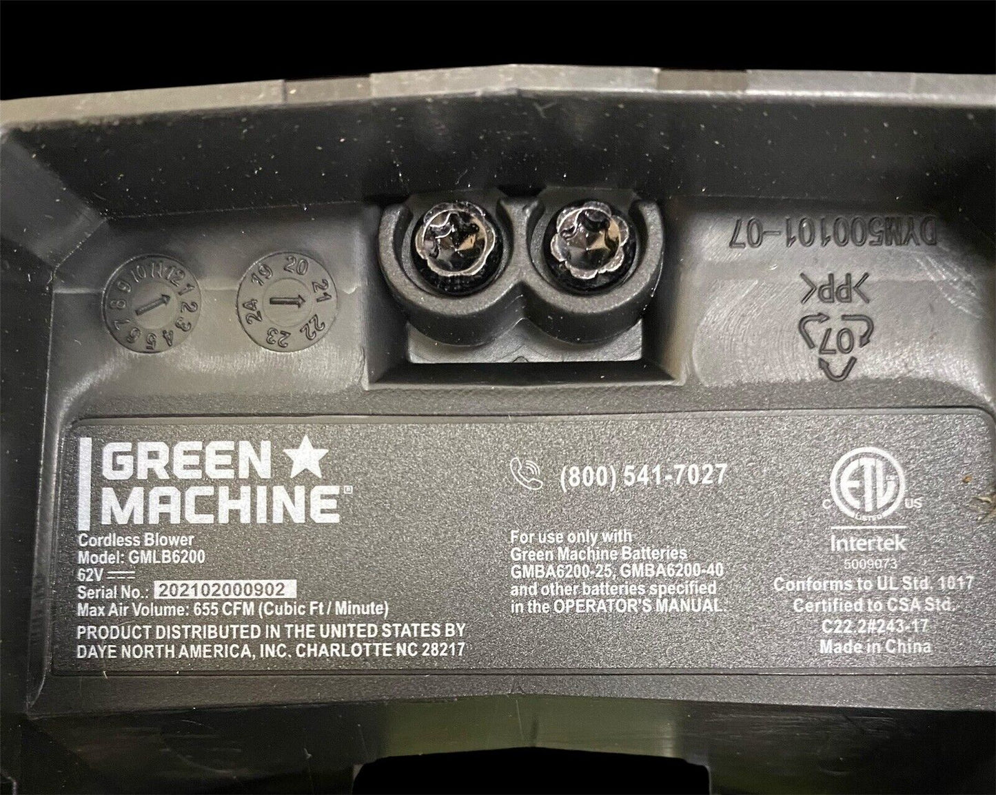 Green Machine Cordless Blower 655 CFM 123 MPH  GMLB6200- Read Description