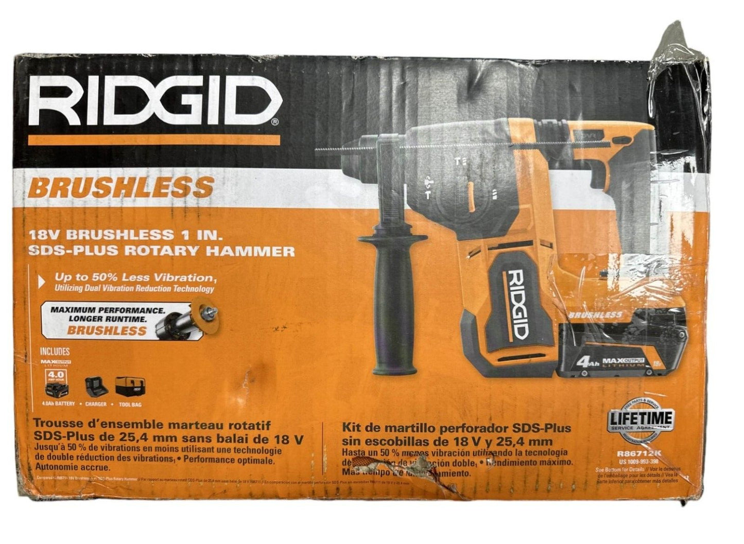 RIDGID R86712K 18v Brushless 1" SDS-Plus Rotary Hammer Kit -READ-